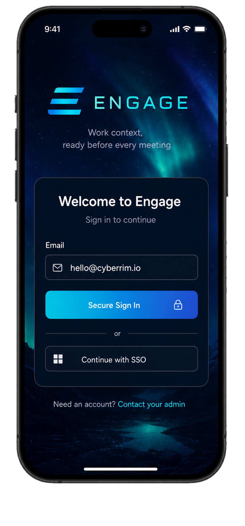 Engage secure sign-in mobile screen